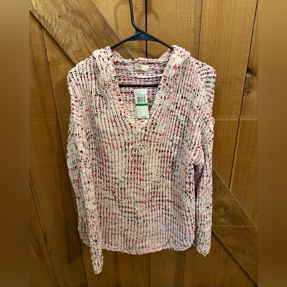 Pink and White Knit Hoodie